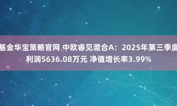 基金华宝策略官网 中欧睿见混合A：2025年第三季度利润5636.08万元 净值增长率3.99%