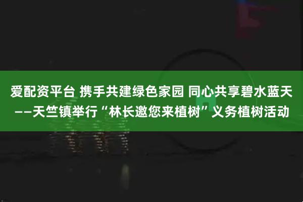 爱配资平台 携手共建绿色家园 同心共享碧水蓝天——天竺镇举行“林长邀您来植树”义务植树活动