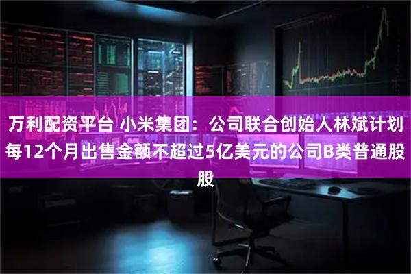 万利配资平台 小米集团：公司联合创始人林斌计划每12个月出售金额不超过5亿美元的公司B类普通股