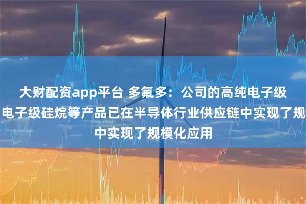大财配资app平台 多氟多：公司的高纯电子级氢氟酸、电子级硅烷等产品已在半导体行业供应链中实现了规模化应用